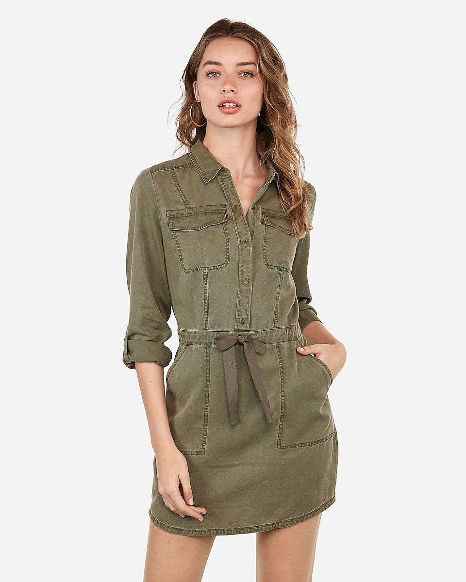 Express | Twill Utility Shirt Dress in ...